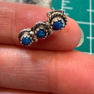 Navajo Handmade Sterling Silver & Blue Opal Post Earrings Esther White gift Nwt